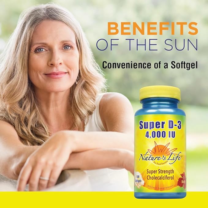 Nature's Life Super D-3 4000 UI | Supplément de vitamine D à haute puissance | Peut soutenir la santé des os, des dents et du système immunitaire | 100 gélules molles