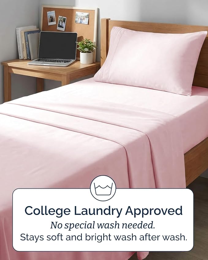 Twin XL 4 Piece Sheet Set - Comfy Breathable & Cooling - Soft Hotel Luxury Bedding Set with 8-16 Inch Deep Pockets - 1 Flat & 1 Fitted Sheet & 2 Pillowcases - Wrinkle Free & Easy Care - Lavender Pink