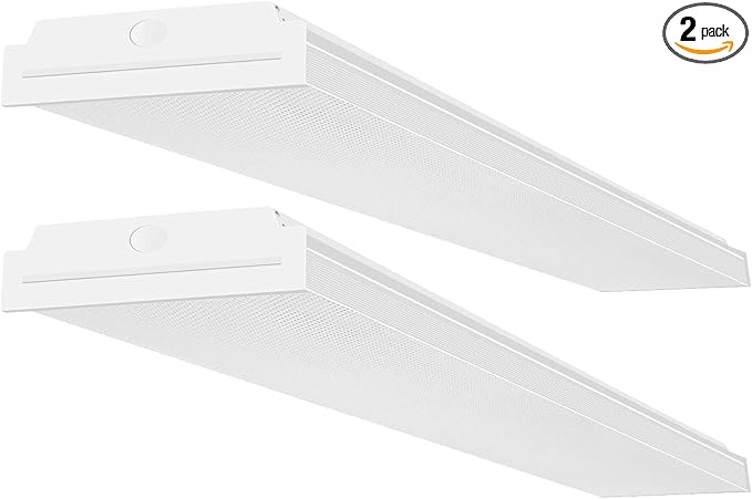 FAITHSAIL 60W LED Wraparound Light - 4FT Office Lights, 7200 Lumens 4000K, 4 Foot Flush Mount LED Wrap Shop Puff Ceiling Lighting Fixtures for Garage Workshop, Fluorescent Light Replacement, 2 Pack