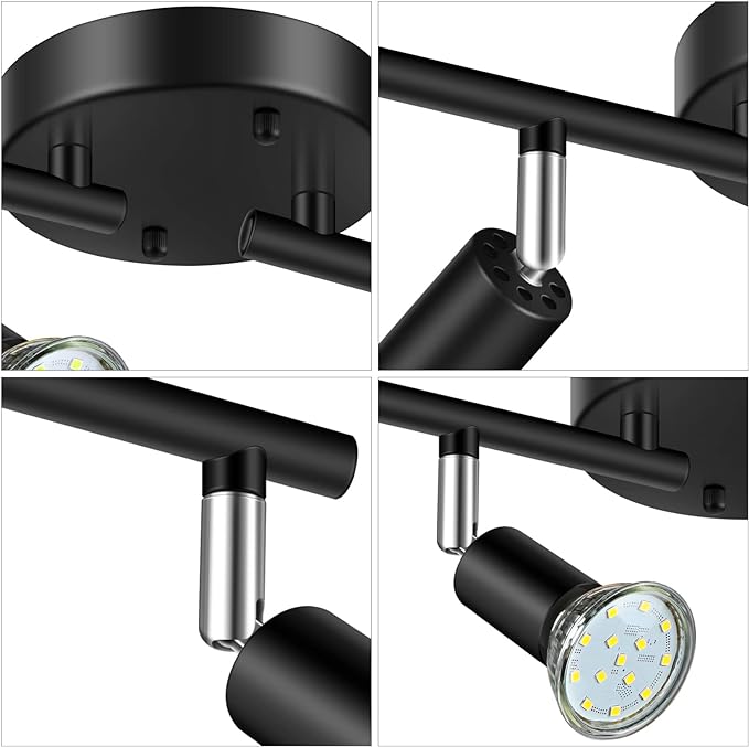 Unicozin LED 4 Light Track Lighting Kit, 24.8'' Black 4 Way Ceiling Spot Lighting, Flexibly Rotatable Head, Track Light Included 4 x LED GU10 Bulb (4W, Daylight White 5000K, 400LM)