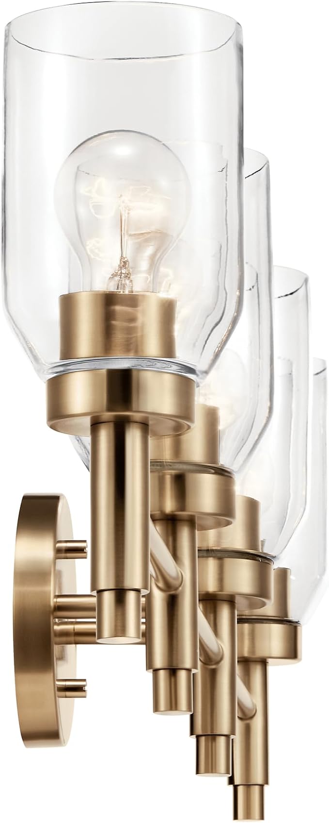 Kichler Madden 4-Light Bathroom Vanity Light Fixture with Clear Glass Shades in Champagne Bronze, Modern Wall Mount for Single or Double Vanity Over Mirror (10.5" x 34"), 55186CPZ