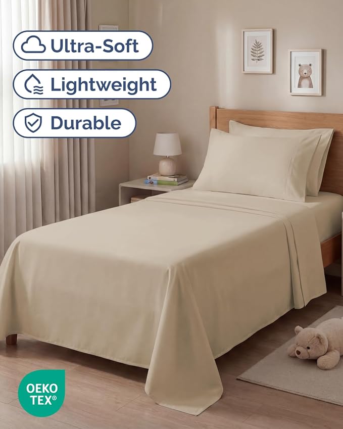 Twin 4 Piece Sheet Set - Comfy Breathable & Cooling - Ultra Soft Hotel Luxury Bedding Set with 8-16 Inch Deep Pockets - 1 Flat & 1 Fitted Sheet & 2 Pillowcases - Cozy, Wrinkle Free & Easy Care - Cream