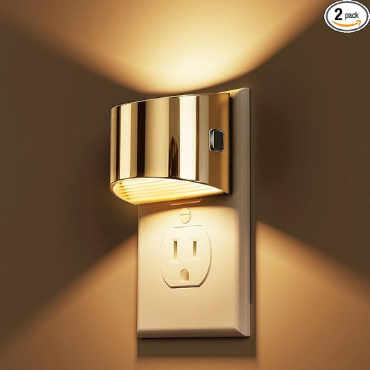 L LOHAS LED Night Lights Plug into Wall, Dimmable Night Light with 3 Level Brightness, 3000K Soft White, 2 Pack, Gold