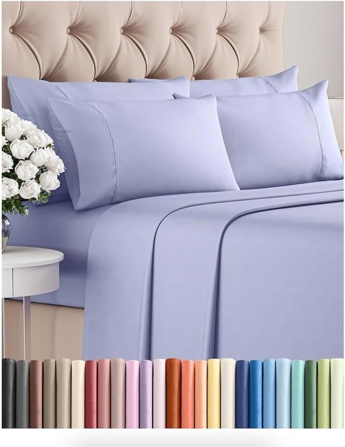 Full 6 Piece Sheet Set - Comfy Breathable & Cooling - Ultra Soft Hotel Luxury Bedding Set w/ 8-16 Inch Deep Pockets - 1 Flat & 1 Fitted Sheet & 4 Pillowcases - Wrinkle Free and Easy Care - Lavender
