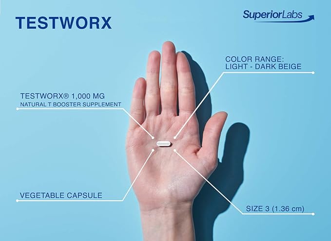 Superior Labs Test Worx Natural Testosterone Booster Supplement with Clinically Proven LJ100 and 8 Other Powerful Ingredients - Noticeable Increase in Energy, Stamina, Recovery, Sleep and Mood