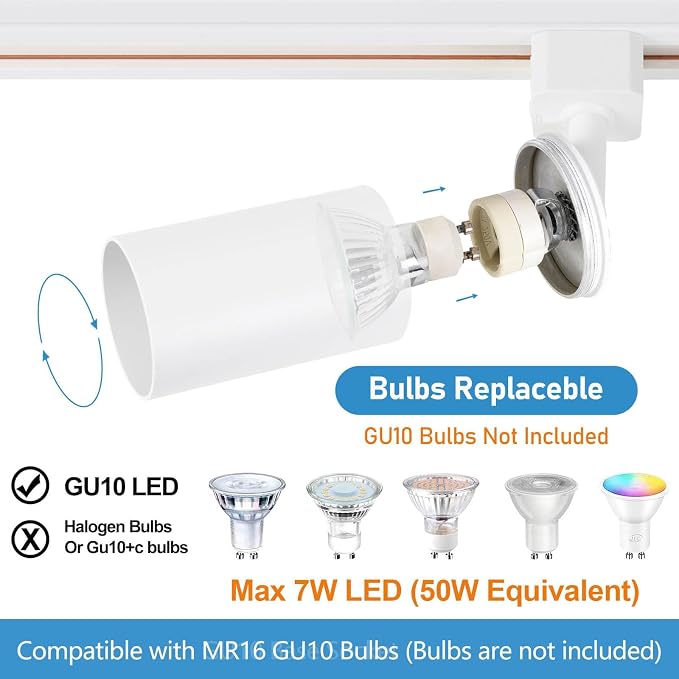 6 Lights LED Track Lighting Kit with 6.6FT H Track Lighting Rails & Floating Canopy Connector, GU10 Track Light Kit Modern Kitchen Track Lighting Fixtures Ceiling Spot Light, White - No Bulbs