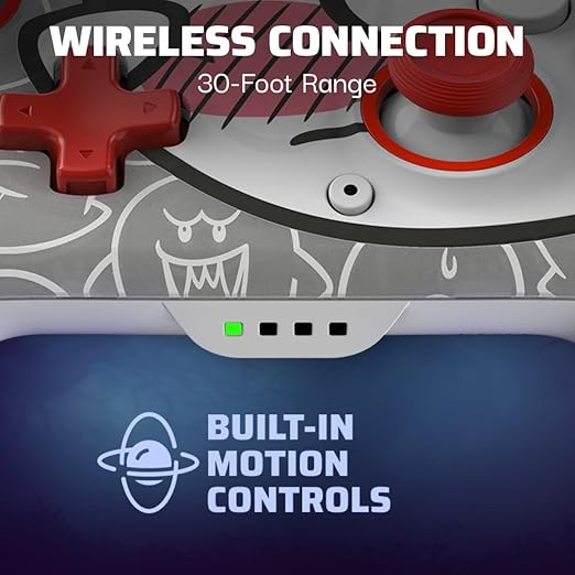 PDP Rematch Glow Wireless Gaming Controller Boo Hoo Nintendo Switch 2, Lite | Also works with OLED, Motion Controls, Rechargeable 40-Hr Battery, 2 Mappable Back Buttons, Mario Boo-Hoo Glow Red & White