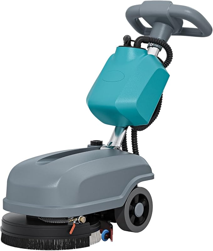15" Walk Behind Floor Scrubber Machine, 23" Squeegee, 6 Gal Dirty Water Tank Capacity, Floor Scrubber with Brushes, Hard Floor Scrubbers for Office Cafe Boutique Clinic Commercial Tight Space