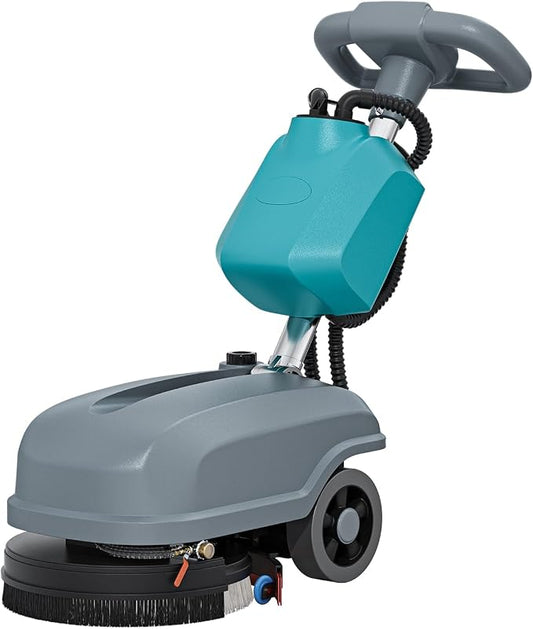 15" Walk Behind Floor Scrubber Machine, 23" Squeegee, 6 Gal Dirty Water Tank Capacity, Floor Scrubber with Brushes, Hard Floor Scrubbers for Office Cafe Boutique Clinic Commercial Tight Space