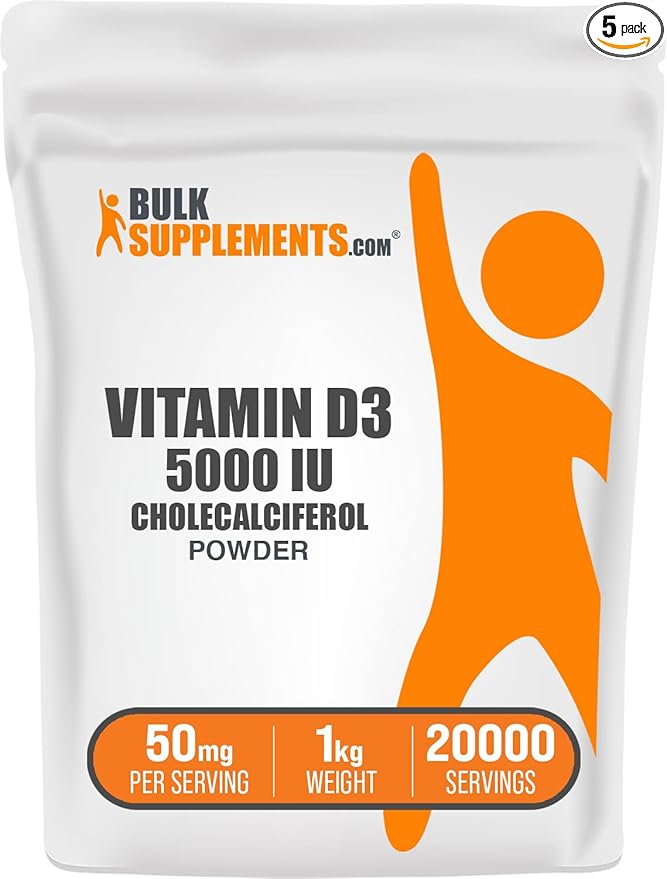 BulkSupplements.com ビタミンD3パウダー - コレカルシフェロール、ビタミンDサプリメント、ビタミンD3 5000 IU - グルテンフリー、1食分あたり50mg（ビタミンD3 125mcg）、5kg（11ポンド）（5個パック）
