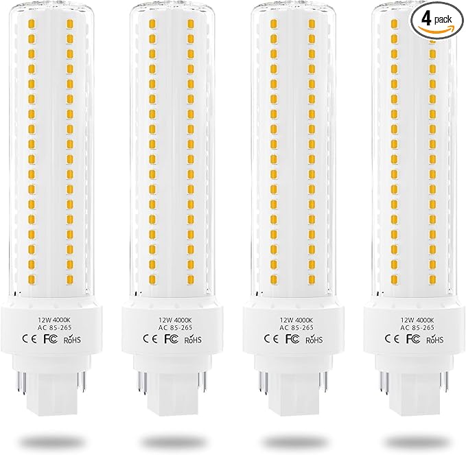 Lustaled LED Gx24q 4-Pin Base Light Bulb, 12W Gx24 PL Retrofit LED Recessed Light Natural White 4000K 26W Compact Fluorescent Lamp Replacement for Ceiling Fixtures, 4-Pack (Remove/Bypass The Ballast)
