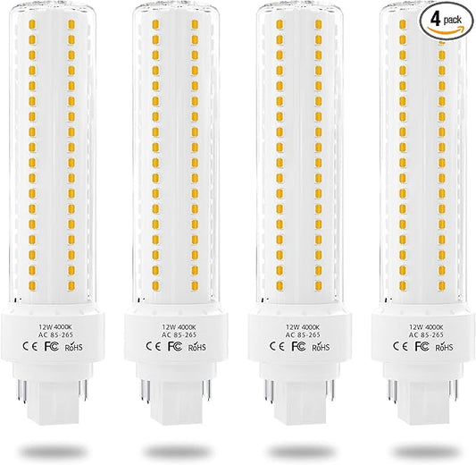 Lustaled LED Gx24q 4-Pin Base Light Bulb, 12W Gx24 PL Retrofit LED Recessed Light Natural White 4000K 26W Compact Fluorescent Lamp Replacement for Ceiling Fixtures, 4-Pack (Remove/Bypass The Ballast)