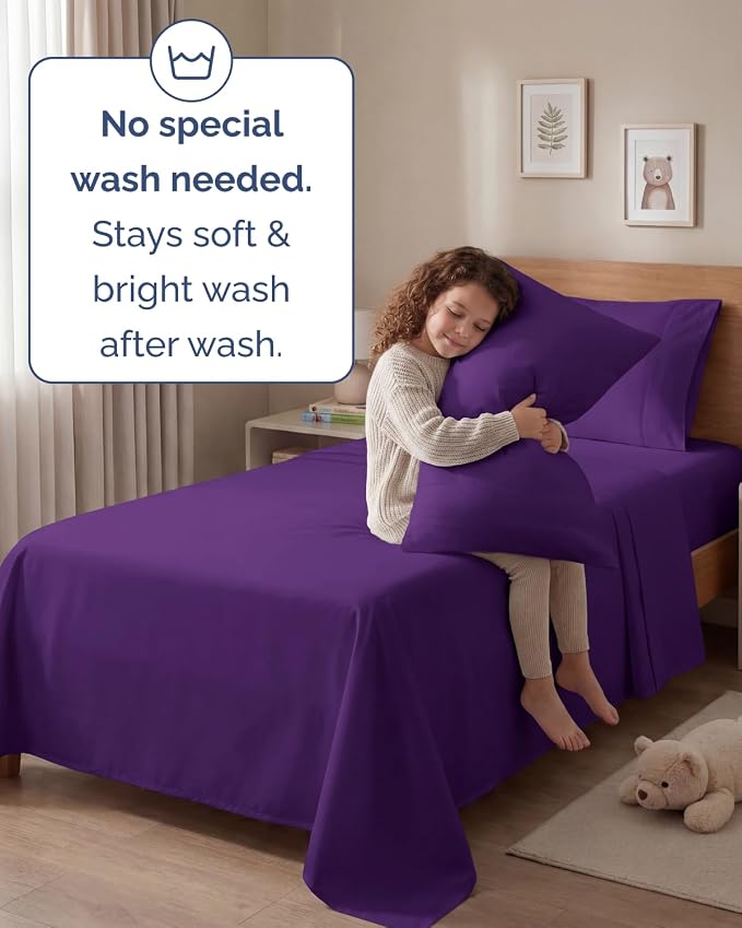 Twin 4 Piece Sheet Set - Comfy Breathable & Cooling - Ultra Soft Hotel Luxury Bedding Set w/ 8-16 Inch Deep Pockets - 1 Flat & 1 Fitted Sheet & 2 Pillowcases - Cozy, Wrinkle Free & Easy Care - Purple