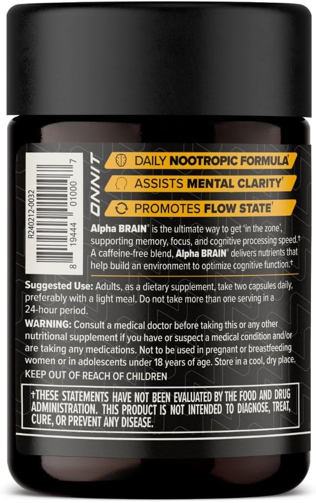 ONNIT Alpha Brain Nootropic Capsules for Men & Women, IGEN Non-GMO Tested Memory, Focus & Mental Clarity, with L-Theanine and Vitamin B6, 30 Count Each, Pack of 3 (90 Capsules)