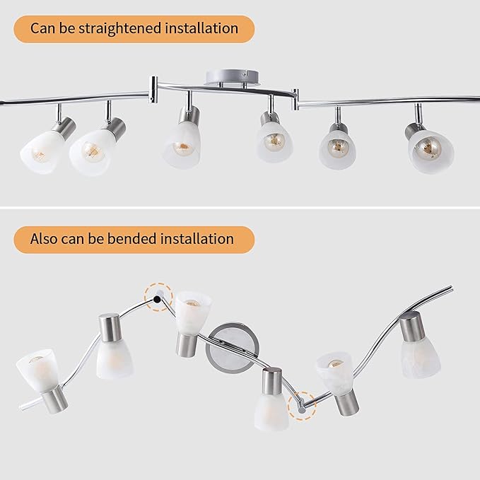 HiBay Ceiling Track Lighting 6-Light, Adjustable Modern LED Spot Light Fixtures with Glass Shade, Directional Spotlight for Kitchen Living Room Bedroom Hallway, Incl. 6X 4W E12 Bulbs