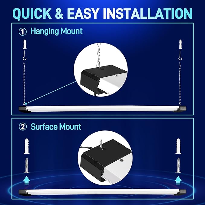 hykolity 4 Pack 4FT Linkable LED Shop Light for Garage, 6500lm, 4FT 60W Utility Light Fixture, 5000K Daylight LED Workbench Light with Plug, Hanging or Surface Mount, Black - ETL