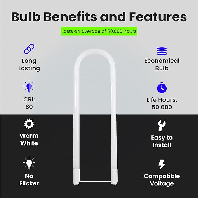 Feit Electric T8 U-Bend LED Tube Light, 15 Watts, Replaces 32W FB32T8 Fluorescent U-Bend, 2100 Lumens, Cool White 4000K, Type A+B Direct Replacement or Ballast Bypass, G13 Base, 50,000 Hours, 4-Pack