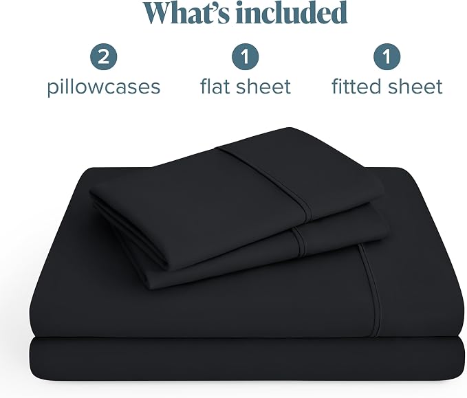 Bare Home Short Queen Sheet Set - 1800 Ultra-Soft Microfiber Bed Sheets - Double Brushed - Deep Pockets - Easy Fit - 4 Piece Set - Bedding Sheets & Pillowcases (Short Queen, Black)