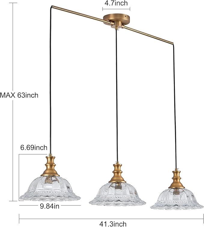 HDDFL Vintage 3 Light Pendant Light Fixtures Modern Glass Hanging Lights with Adjustable Cord for Kitchen Island Dining Room Living Room Hallway