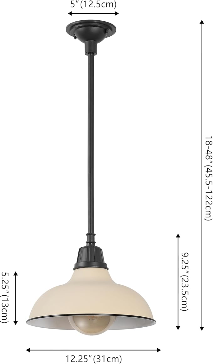 JONATHAN Y 12.25" Matte Almond 1-Light Farmhouse Indoor/Outdoor LED Pendant Iron Hanging Light, and Black Metal Shade, Rustic Ceiling Lamp for Kitchen Island, LED Bulb Included (JYL7611J)