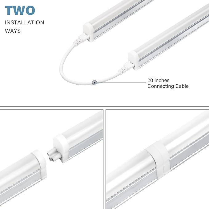4 Pack LED T5 Integrated Single Fixture, 4FT, 2200lm, 6500K Super Bright White, 20W Utility LED Shop Light, Ceiling and Under Cabinet Light, Corded Electric with ON/Off