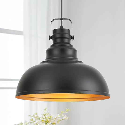 Refice 16 Inch Farmhouse Pendant Lights Kitchen Island Black Pendant Lighting Industrial Dome Island Pendant Lights, Adjustable Height, Hanging Lights, Dining Room, Barn