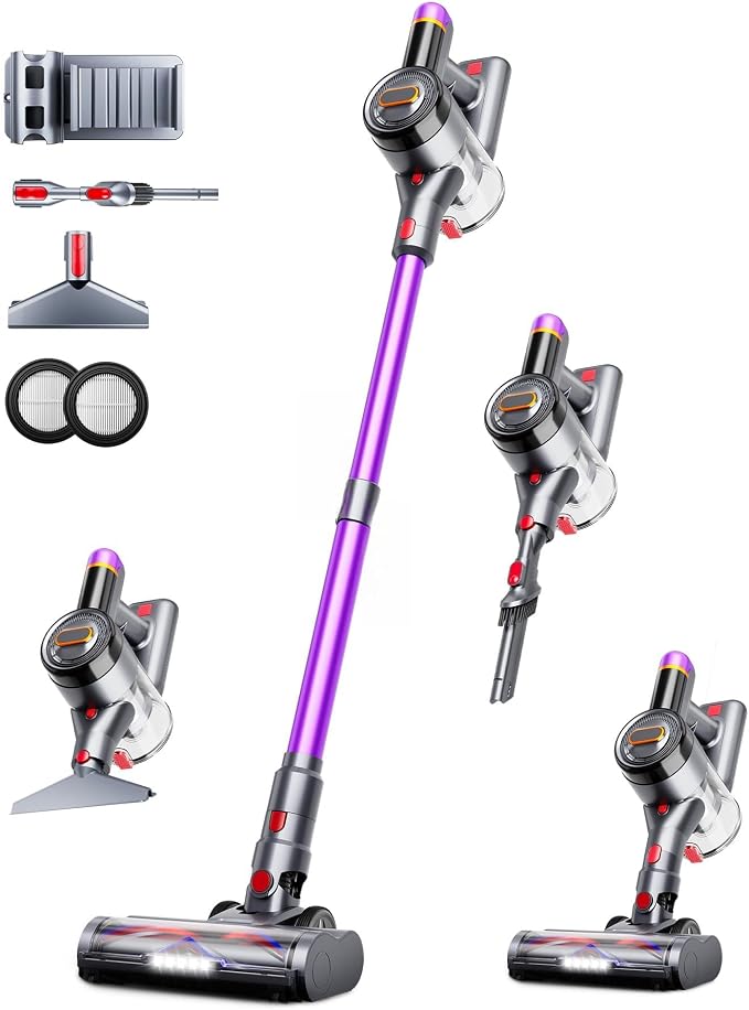 Cordless Vacuum Cleaner,Upgraded 550W 45KPA Vacuum Cleaners for Home, 60Mins Stick Vacuum with Self-Standing,LED Display,Anti-Tangle,8-in-1 Wireless Vacuum for Carpet, Hardwood Floor & Pet Hair