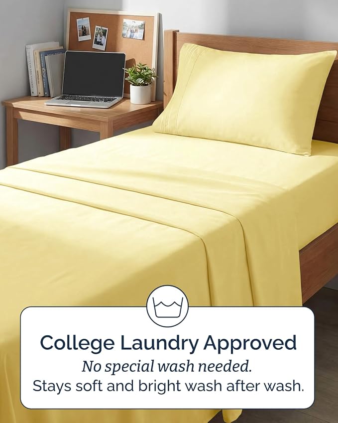 Twin XL 4 Piece Sheet Set - Comfy Breathable & Cooling - Ultra-Soft Hotel Luxury Bedding Set with 8-16 Inch Deep Pockets - 1 Flat & 1 Fitted Sheet & 2 Pillowcases - Wrinkle Free & Easy Care - Yellow