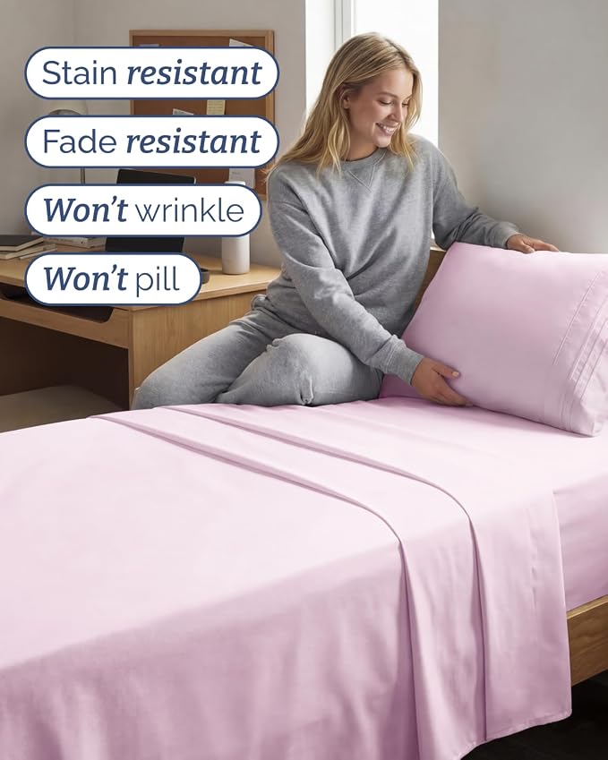 Twin XL 4 Piece Sheet Set - Comfy Breathable & Cooling - Ultra Soft Hotel Luxury Bedding Set w/ 8-16 Inch Deep Pockets - 1 Flat & 1 Fitted Sheet & 2 Pillowcases - Wrinkle Free & Easy Care - Light Pink