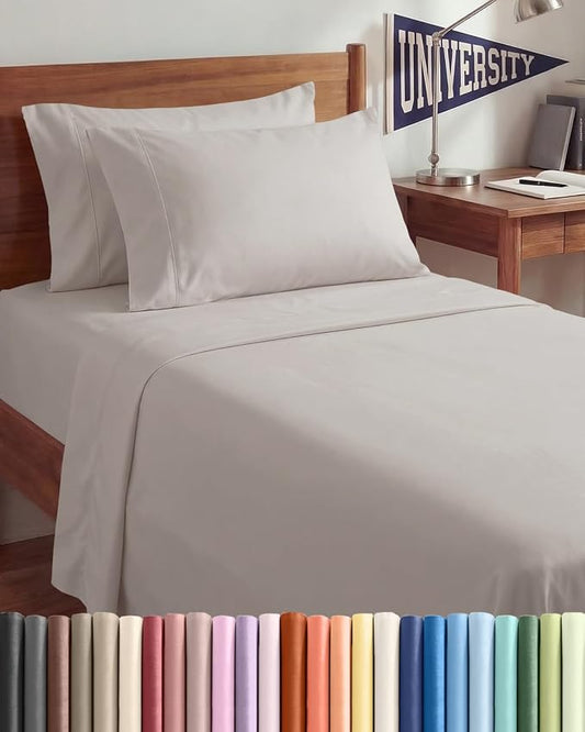 Twin XL 4 Piece Sheet Set - Comfy Breathable & Cooling - Ultra Soft Hotel Luxury Bedding Set w/ 8-16 Inch Deep Pockets - 1 Flat & 1 Fitted Sheet & 2 Pillowcases - Wrinkle Free & Easy Care - Light Grey
