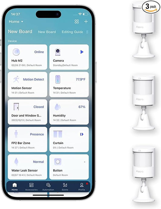 Aqara Zigbee 3.0 Motion Sensor P1 3 Pack, 5-Year Battery Life, 150-170° Detection, Adjustable Timeout 1-200s, for Alert System Automations, Compatible with HomeKit, Home Assistant, Aqara Hub Required