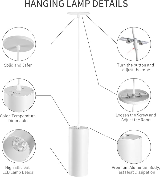 4" Pendant Lights Kitchen Island, 25W Cylinder Hanging Lights with Dipswitch, Modern Eye Care Led Pendant Lamp fixtures for Bedroom, Living Room, Office (White, 1 Pcs)