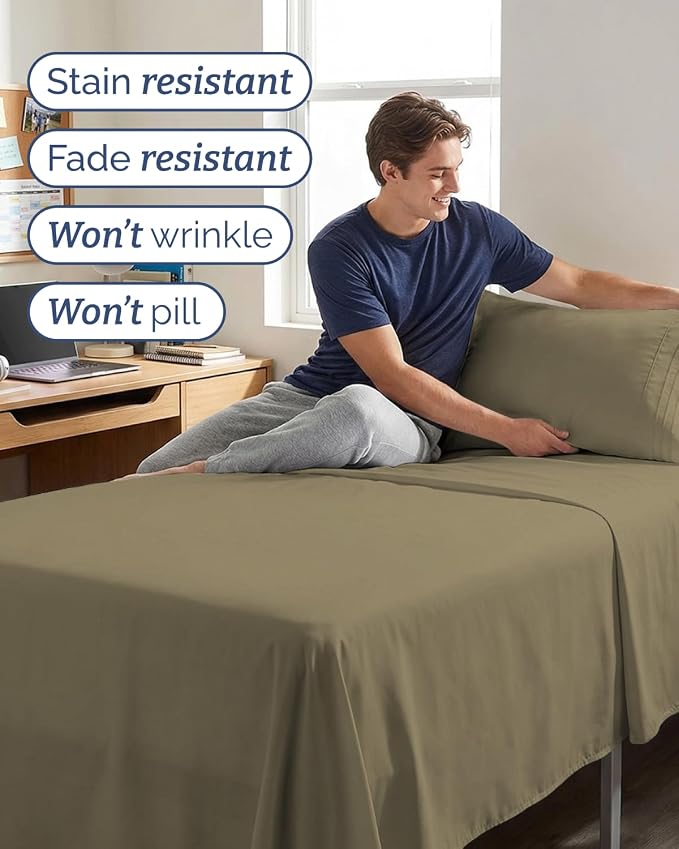 Twin XL 4 Piece Sheet Set - Comfy Breathable & Cooling - Ultra Soft Hotel Luxury Bedding Set w/ 8-16 Inch Deep Pockets - 1 Flat & 1 Fitted Sheet & 2 Pillowcases - Wrinkle Free and Easy Care - Khaki