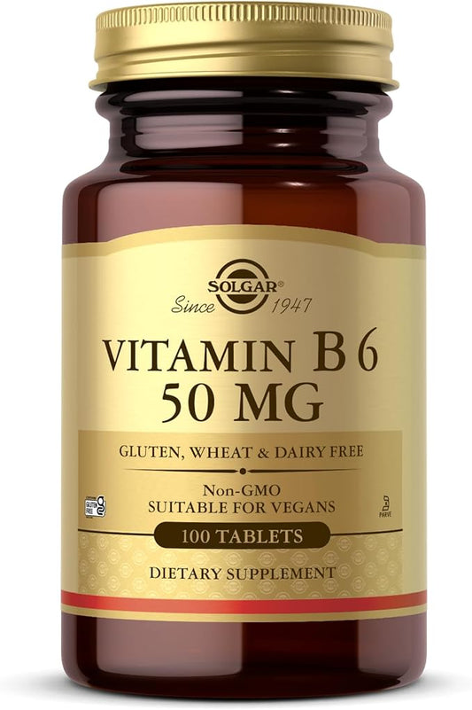 Solgar Vitamin B6 50 mg - 100 Tablets - Non-GMO, Vegan, Gluten Free, Dairy Free, Kosher, Halal - 100 Servings