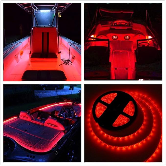 Pontoon LED Strip Lights, 12V 5M/16.4FT Waterproof Marine LED Light Boat Interior Lights, Boat Deck Light for Night Fishing, Ideal for Pontoon and Fishing Boat, Extension Cable Included (Red)