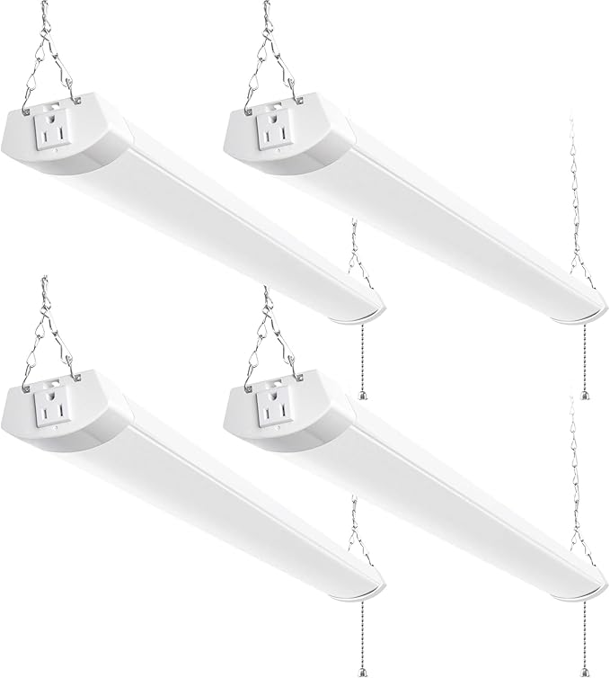 hykolity 4FT 70W LED Shop Light Linkable, 8000lm(300w Equivalent), 5000K Utility Shop Lights for Garages, Workshops, Basements, Hanging or FlushMount, with Power Cord and Pull Chain, ETL, 4 Pack