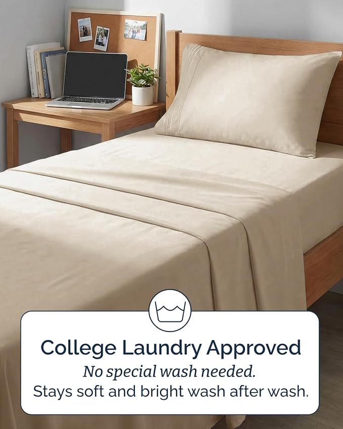 Twin XL 4 Piece Sheet Set - Comfy Breathable & Cooling - Ultra Soft Hotel Luxury Bedding Set w/ 8-16 Inch Deep Pockets - 1 Flat & 1 Fitted Sheet & 2 Pillowcases - Wrinkle Free and Easy Care - Cream