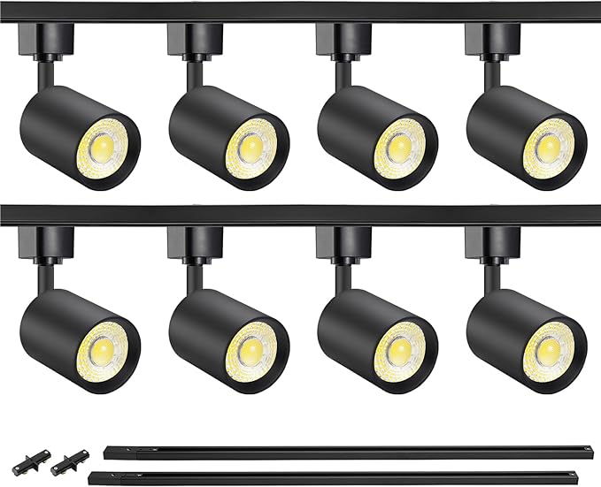 VANoopee 8-Light LED Track Lighting Kit with 6.6FT H Type Track Rails, Dimmable Track Light Heads Bright Ceiling Spotlight Fixture for Kitchen Accent Art, 3000K Warm White, No Flicker 10W 800lm Black