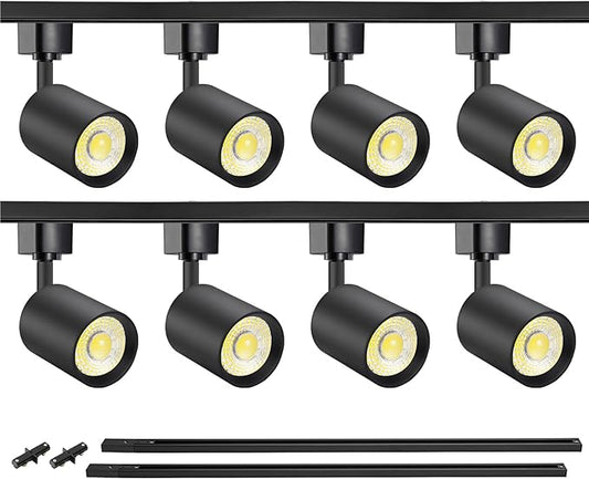 VANoopee 8-Light LED Track Lighting Kit with 6.6FT H Type Track Rails, Dimmable Track Light Heads Bright Ceiling Spotlight Fixture for Kitchen Accent Art, 3000K Warm White, No Flicker 10W 800lm Black