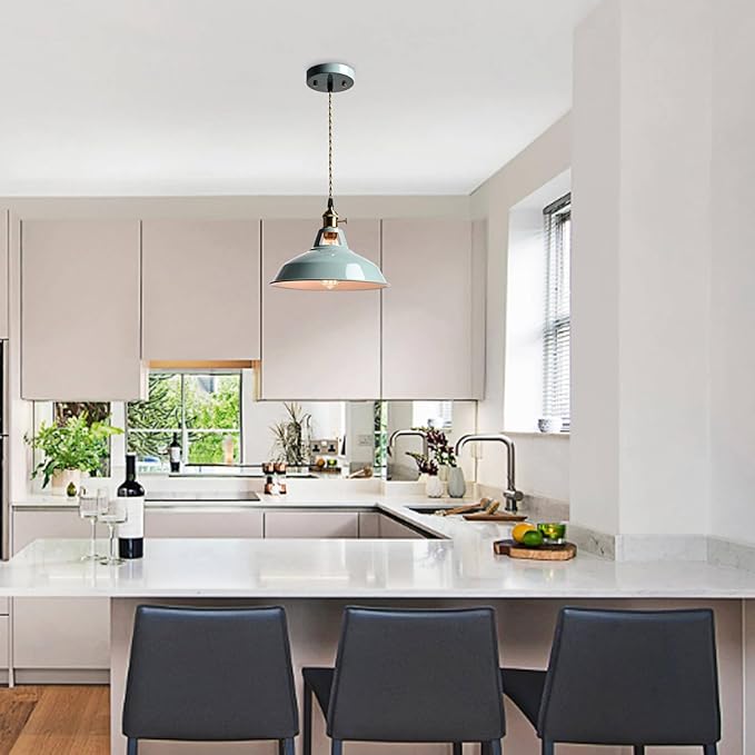 CLAXY Modern Pendant Light Kitchening Hanging Light Fixture Sea Blue Dome Shade with Adjustable Height Pendant with Switch for Bar Loft Bedroom Dining Restaurant