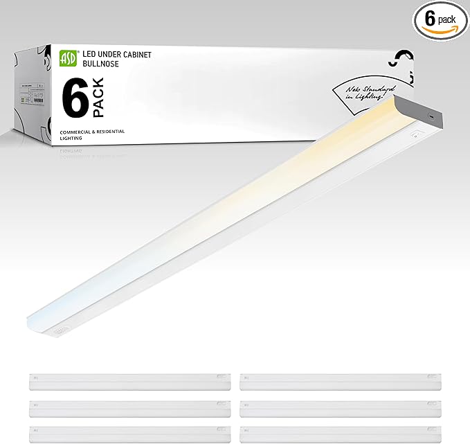 ASD LED Under Cabinet Lighting Hardwired, 48 Inch 24W 2700K-5000K Selectable, 2087LM, CRI90+, Direct Wire Linkable Under Counter Lights for Kitchen, Dimmable Under Cabinet Lights, White, UL, 6 Pack