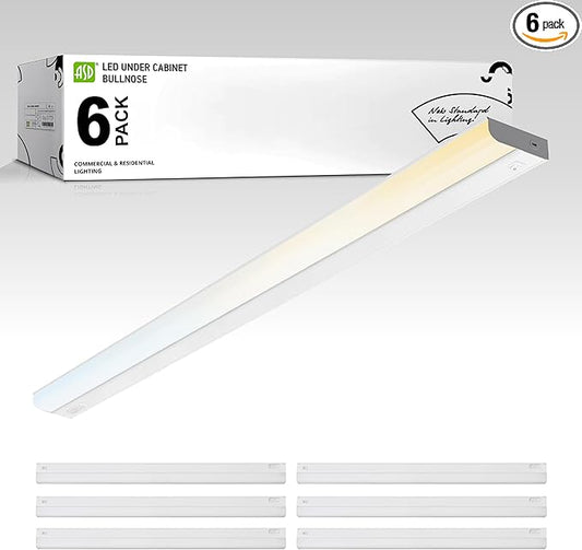 ASD LED Under Cabinet Lighting Hardwired, 48 Inch 24W 2700K-5000K Selectable, 2087LM, CRI90+, Direct Wire Linkable Under Counter Lights for Kitchen, Dimmable Under Cabinet Lights, White, UL, 6 Pack
