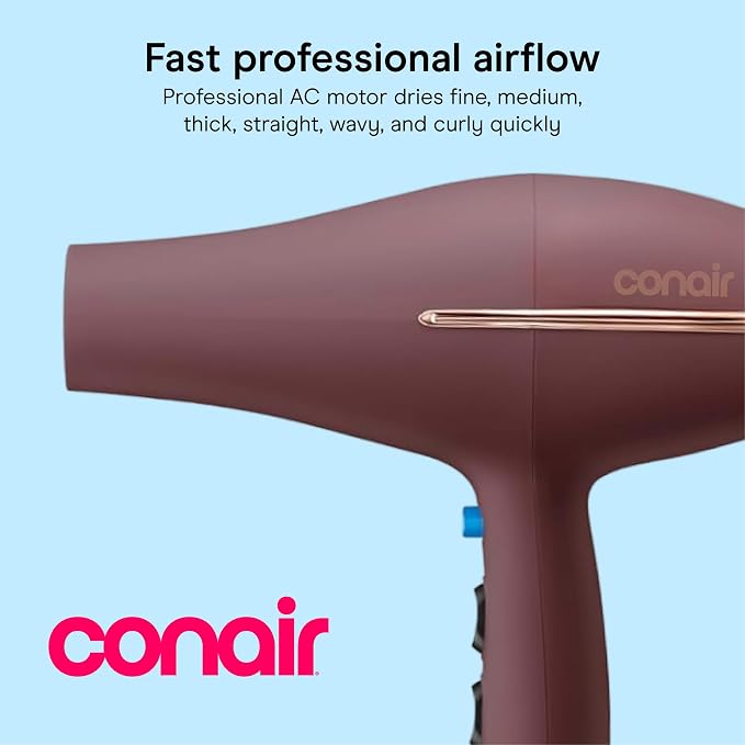 Conair Professional AC Motor Hair Dryer | Fast Drying Professional Airflow for All Hair Types, Includes Concentrator and Diffuser, Plum, 650AML