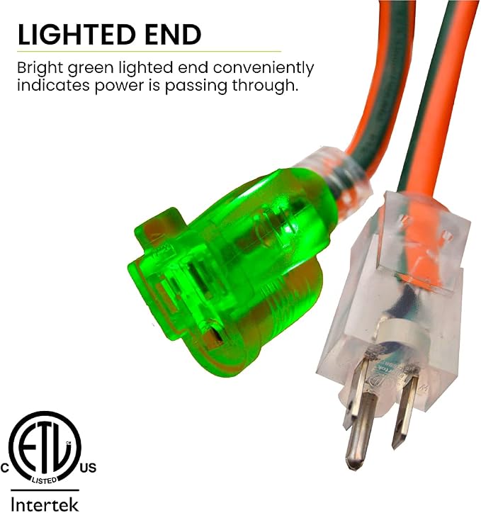 Go Green Power Inc. 16/3 25ft Outdoor Extension Cord with Lighted End - Contractor Grade,Durable,and Moisture Resistant - Ideal for Heavy Duty Tools - GG-13725,(Pack of 12)