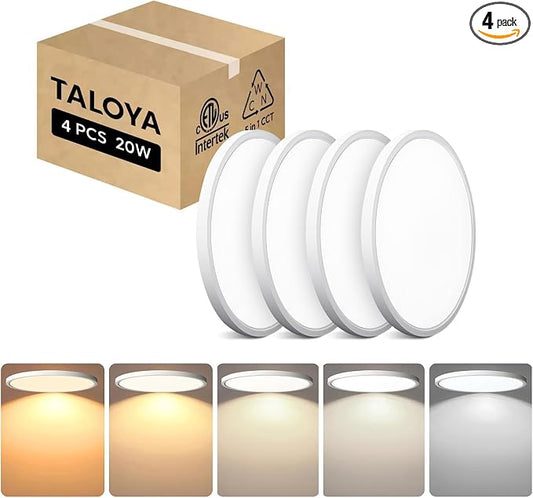 TALOYA 4-Pack 10 Inch Flush Mount LED Ceiling Light Fixture, 5CCT, White | 100–240 VAC Input,Edge-Lit Low Profile Round Design Ideal for Bedroom,Bathroom,Kitchen,Laundry,Closet