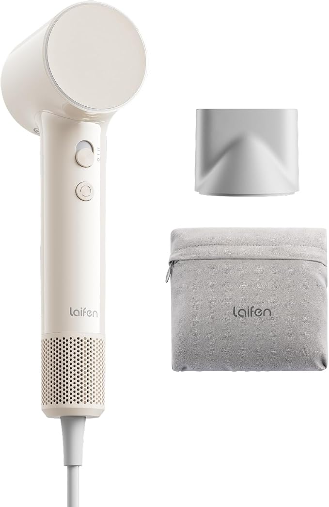Laifen Air Hair Dryer, Lightweight and Palm-Sized Compact, 15× High-Speed Drying with 110, 000 RPM Powerful Motor, Smart Temperature Control, 200 Million Negative Ions, 5 Modes & 2 Airspeeds, Milktea