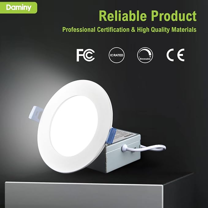 DAMINY 6 Pack 6 Inch LED Recessed Lighting with Junction Box,5CCT,Ultra-Thin Recessed Light,10W 1100LM, Dimmable Canless Wafer Ceiling Light,High Brightness