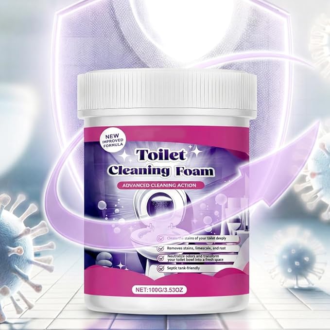 Nettoyant Moussant pour Toilettes, 2026 Nouveau Nettoyant Cuvette WC, Mousse de Nettoyage, Nettoyant Moussant Puissant pour Toilettes, Mousse Nettoyante, Poudre Moussante Sans Contact – Poudre Nettoyante Salle de Bain (2 PIÈCES)