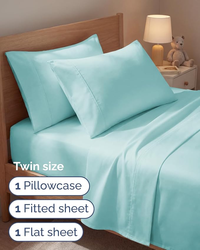 Twin 4 Piece Sheet Set - Comfy Breathable & Cooling - Ultra Soft Hotel Luxury Bedding Set w/ 8-16 Inch Deep Pockets - 1 Flat & 1 Fitted Sheet & 2 Pillowcases - Wrinkle Free and Easy Care - Spa Blue