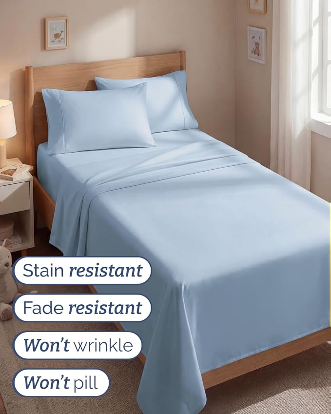 Twin 4 Piece Sheet Set - Comfy Breathable & Cooling - Ultra-Soft Hotel Luxury Bedding Set with 8-16 Inch Deep Pockets - 1 Flat & 1 Fitted Sheet & 2 Pillowcases - Wrinkle Free & Easy Care - Baby Blue